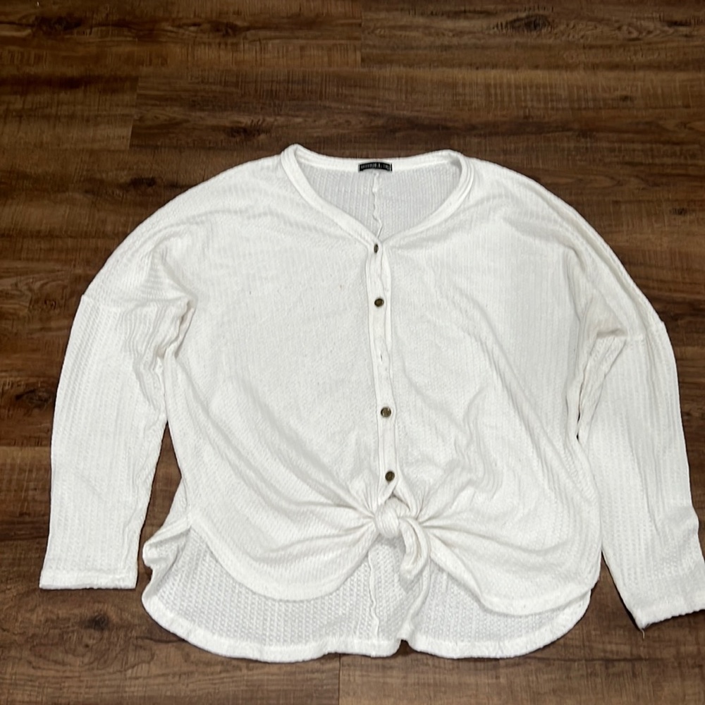Waffle knit long sleeve button down